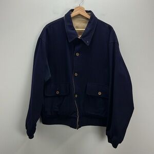 Vintage Lord & Taylor Wool Bomber Jacket Blue Suede Reversible Retro Prep XL